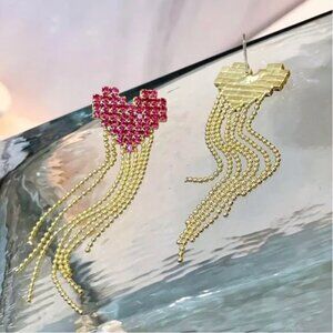 ⭐️❤️ FREE Heart Tassel Fringe Rhinestone Boho Peasant Hipster Hippie Earrings